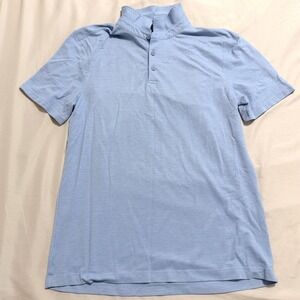 Lululemon Evolution Polo Shirt Heathered Blue Linen Mens Size Medium Golf Tennis